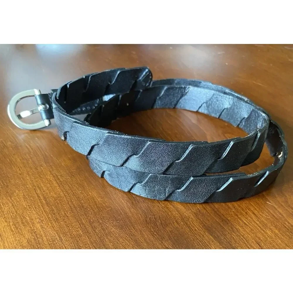 Women's Belts 2 Black Leather TALBOTS & HINGE 1" Thick for Trousers & Pant S / M - Picture 6 of 9